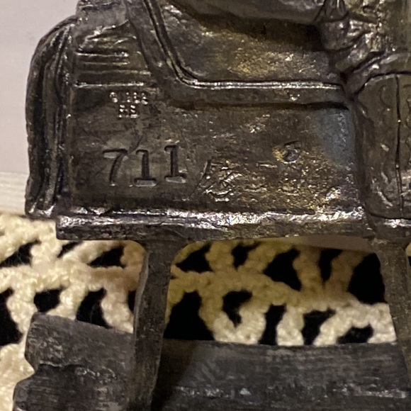 Signed M.A. Ricker Pewter silver sculpture of cowgirl on rocking horse - Picture 7 of 11